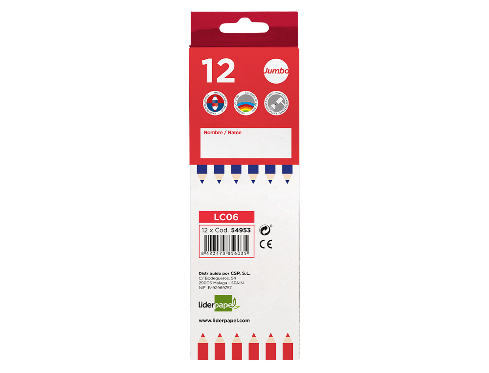LAPICES BICOLOR LIDERPAPEL JUMBO ROJO/AZUL