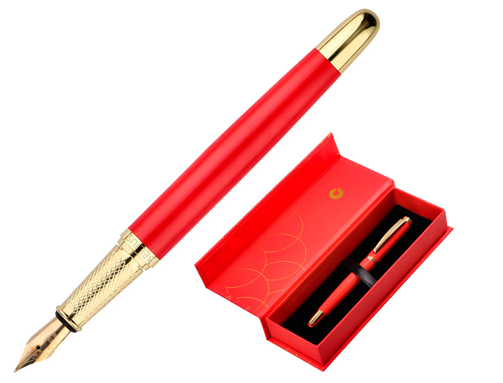 PLUMA BELIUS PASSION DOR ALUMINIO TEXTURA CEPILLADA COLOR ROJO Y DORADO TINTA AZUL CAJA DE DISEO