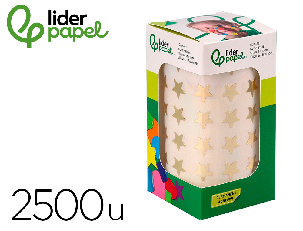 GOMETS LIDERPAPEL AUTOADHESIVO S ESTRELLAS DORADAS SURTIDAS 2500 UNIDADES EN CAJA DE CARTON