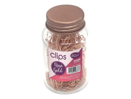CLIP DOHE METALICO 50 MM ORO ROSA BOTE CRISTAL DE 60 UNIDADES